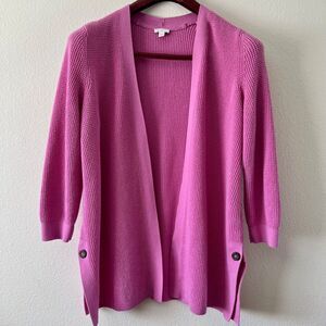 J Jill Pink Sapphire Open Cardigan Waffle Knit Button Detail XL
